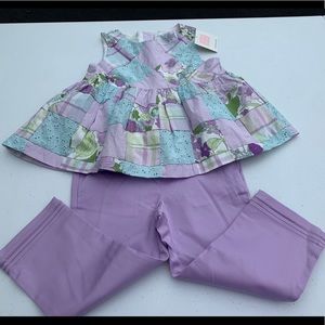 Purple patchwork top and lavender pants